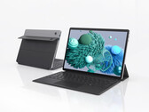 S13 Neo şu anda AliExpress'te 576 dolara satılmaktadır. Resimde: manyetik klavye takılı haldeyken dönüştürülebilir cihazın ön ve arka tarafını gösteren bir tanıtım fotoğrafı yer almaktadır.