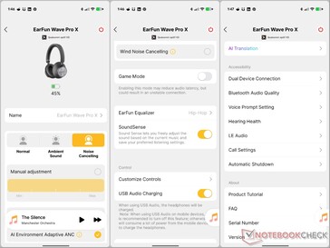 EarFun Audio uygulama seçenekleri.