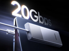 SSD kutusunun 10Gbps sürümü 29,99 ABD doları fiyatla satılıyor. Görselde: diğer modelin 20Gbps aktarım hızını vurgulayan bir tanıtım fotoğrafı.