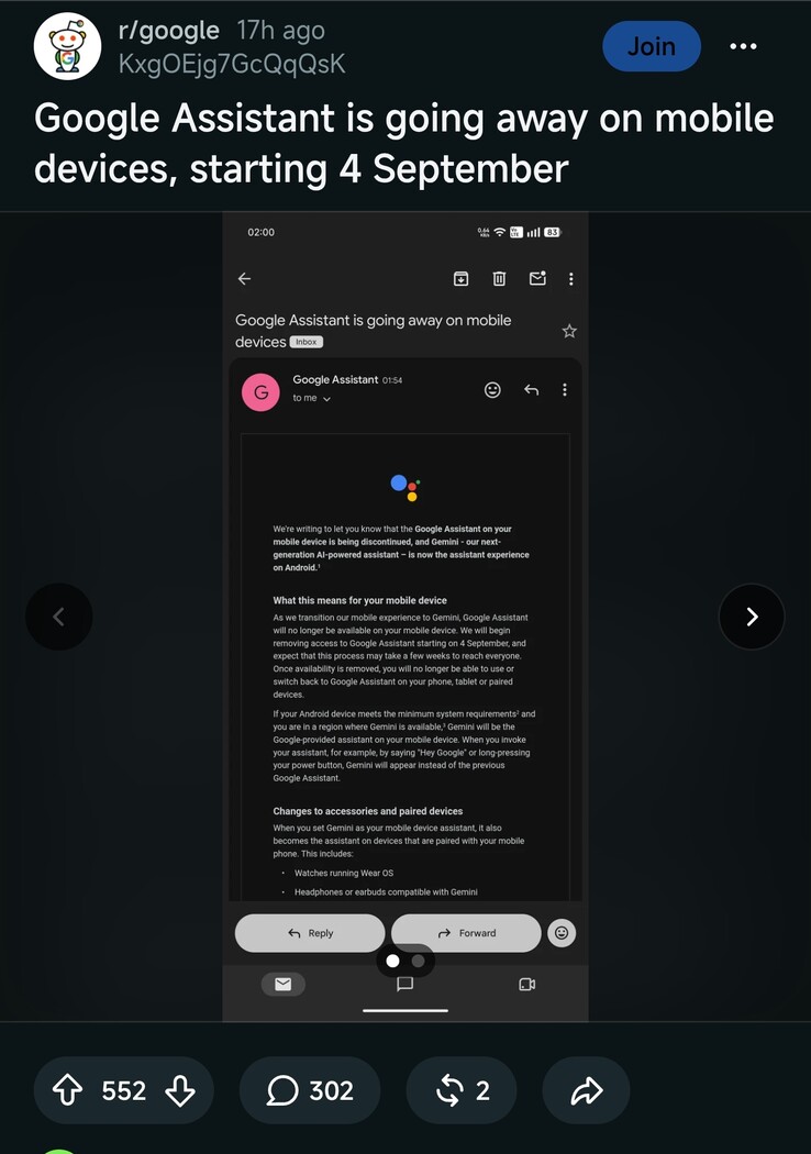 E-postanın tam metnini içeren Reddit gönderisi