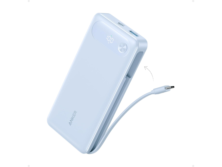 Anker Güç Bankası (20K, 87W, Dahili USB-C Kablosu) Puslu Mavi