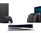 Resimde Xbox Series X, Sony PS5 Slim Disc Edition ve Nintendo Switch 2 görülüyor