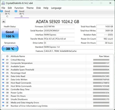 ADATA SE920 PCIe 4.0 x4 ile çalışır