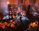 Age of Wonders 4'te bir ateş devine karşı savaşı gösteren bir görüntü.