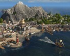 Anno 1800'de bir adadaki şehri gösteren bir görüntü.