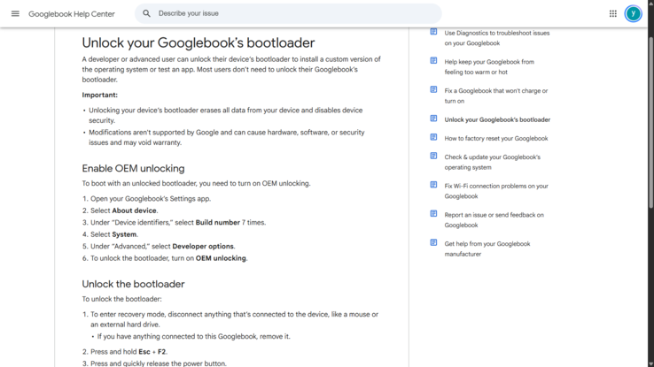 Google, GoogleBook'ta önyükleyici kilidinin açılmasını belgeliyor