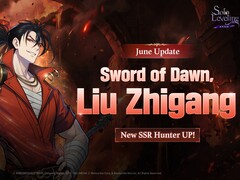 SSR avcısı Liu Zhigang'ı tanıtan Sword of Dawn karakter afişi için resmi tanıtım resmi.