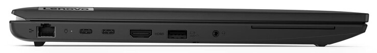 Sol taraf: Gigabit Ethernet, USB 3.2 Gen 2 (USB-C; Güç Dağıtımı, Displayport), HDMI, USB 3.2 Gen 1 (USB-A), ses kombinasyonu, SmartCard okuyucu