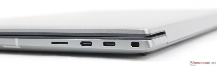 Sağ tarafta: MicroSD okuyucu (isteğe bağlı), 2x USB-C w / Thunderbolt 4 + DisplayPort + Güç Dağıtımı, Kama kilidi