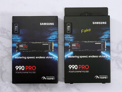 Gerçek ve sahte Samsung SSD ambalajları.