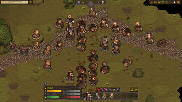 Battle Brothers oyununda iki ordu arasındaki bir savaşı gösteren bir resim.