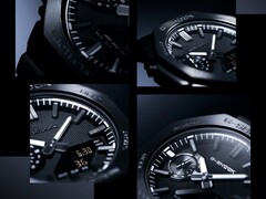 Casio G-Shock GM-2100LXB modelinin kadran dokusunu, saat işaretlerini ve çerçevesini öne çıkaran yakın çekim görüntülerden oluşan kolaj.