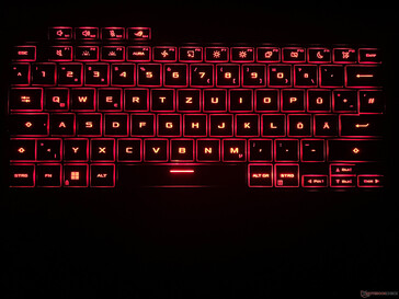 Arkadan aydınlatmalı klavye (burada, örneğin kırmızı renkte)