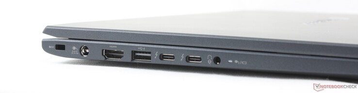 Sol: Güvenlik kilidi, AC adaptörü, HDMI, USB-A Gen 3.2, 2x USB-C 4.0 w/ DisplayPort + Güç Dağıtımı, 3,5 mm kulaklık