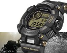 Casio G-Shock Frogman GWF-D1000BC-1JF, kalın asimetrik kasası ve kompozit kayışı öne çıkacak şekilde bir açıyla gösterilmiştir.