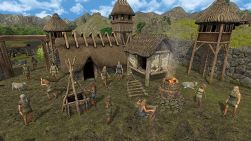 Dawn of Man'de bir köyü gösteren bir görüntü.