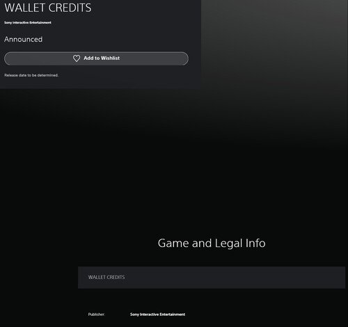 PS Store'da görülen Wallet Credits listesi