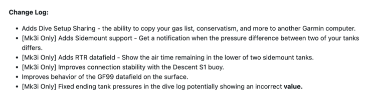 Garmin Descent Mk3/Mk3i Sistem Yazılımı 25.21 için sürüm notları