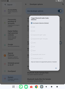 Desteklenen Bluetooth kodekleri.