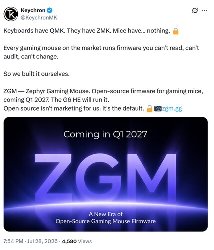 X'te Keychron ZGM yazılım güncellemesi duyurusu