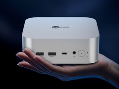 Lecoo AI Mini Pro maksimum 32 GB RAM'e sahip. Resimde: mini PC'nin tasarımını gösteren bir tanıtım resmi.