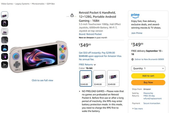 Retroid Pocket 6, Amazon'un deposundan gönderilir.