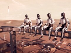 Mars'taki Optimus robotlarının renderı.
