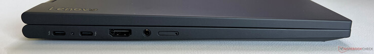 Sol taraf: Thunderbolt 4 (40 Gbps, DisplayPort 2.1, Power Delivery 3.0) ile 2x USB-C 4.0, HDMI 2.1, 3,5 mm ses, Nano-SIM yuvası
