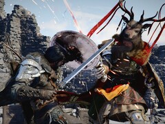 Crimson Desert kahramanı Kliff, oyundaki yaratıklardan biriyle savaşırken.