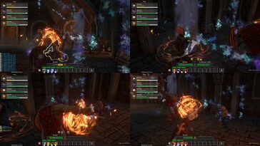 Dungeons of Sundaria'da bölünmüş ekranı gösteren bir görüntü.