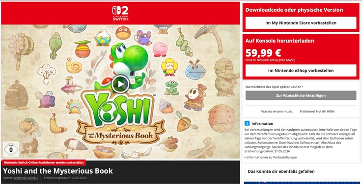 Yoshi and the Mysterious Book dijital olarak kartuştan 10$ daha ucuz.