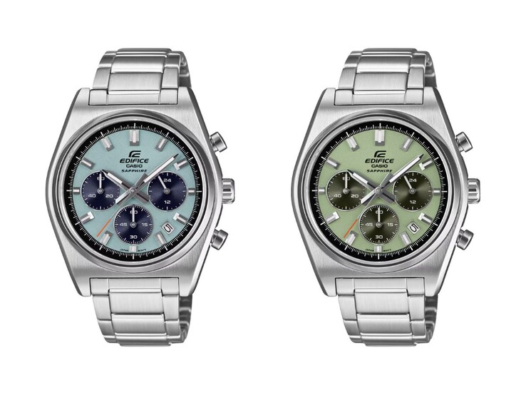 Casio Edifice EFB730D-2BV (solda) ve EFB730D-3AV (sağda) saatleri. (Görsel kaynağı: Casio, düzenlenmiştir)