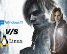 Windows 11 ve Linux karşılaştırma grafiği ile Resident Evil Requiem çizimi.