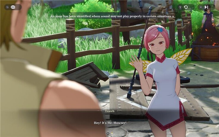 The Seven Deadly Sins oyununda bir oyun içi uyarı: Origin'deki bir oyun içi uyarı, sesin belirli durumlarda düzgün çalmayabileceği konusunda uyarır.