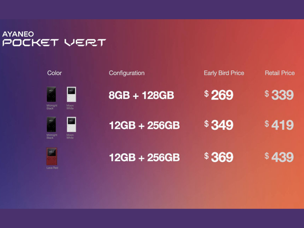 Pocket Vert için erken rezervasyon fiyatı iki hafta boyunca Ayaneo web sitesinde mevcut olacak. (Resim kaynağı: Ayaneo)