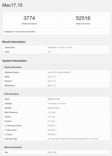 Apple M5 Ultra Geekbench 7 puanı