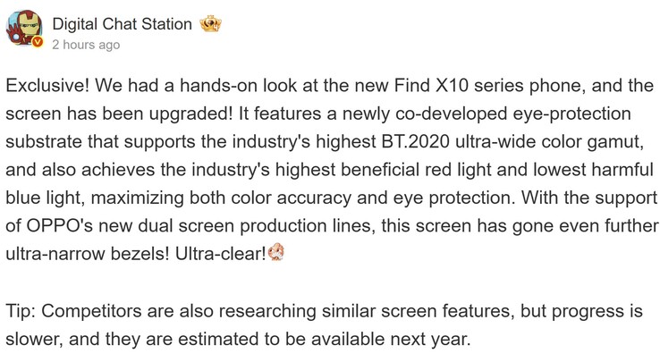 Oppo Find X10'un iddia edilen ekran özellikleri.