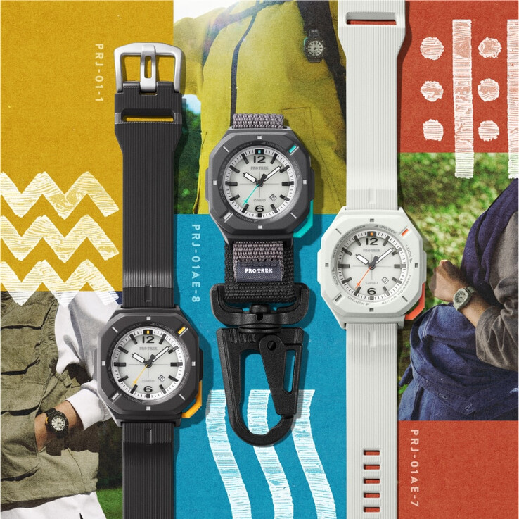 Casio Pro Trek PRJ-01-1J, PRJ-01AE-8J ve PRJ-01AE-7J (soldan sağa doğru)