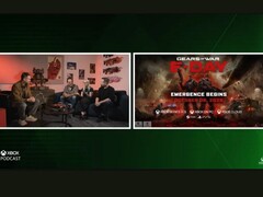Xbox'ın podcast'inden Gears of War'ın kapak resmini PS5 logosuyla birlikte gösteren bir ekran görüntüsü