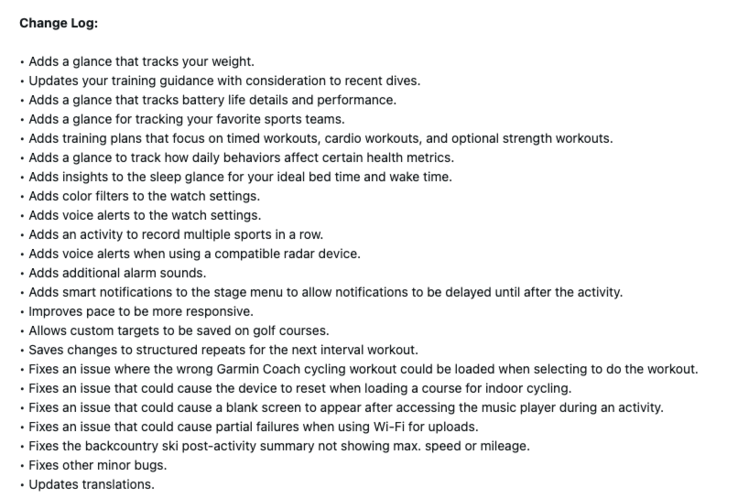 Garmin Forerunner 970 için yazılım sürümü 16.28 değişiklik günlüğü