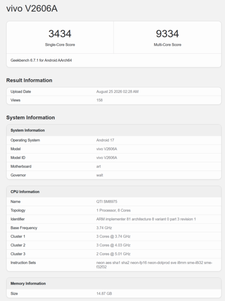 Snapdragon 8 Elite Extreme Gen 6 Geekbench listesi