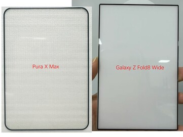 Huawei Pura X Max ekran koruyucu (solda) vs Galaxy Z Fold 8 Wide ekran koruyucu (sağda).