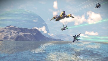 No Man's Sky'daki uzay gemilerini gösteren bir görüntü.