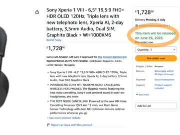 Amazon listesi Xperia 1 VIII'in 26 Haziran'da piyasaya sürüleceğini doğruluyor.