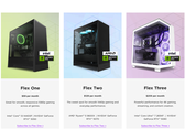 NZXT Flex PC kiralama abonelik programından bir ekran görüntüsü, tüketicilere sunulan farklı kademeleri vurguluyor