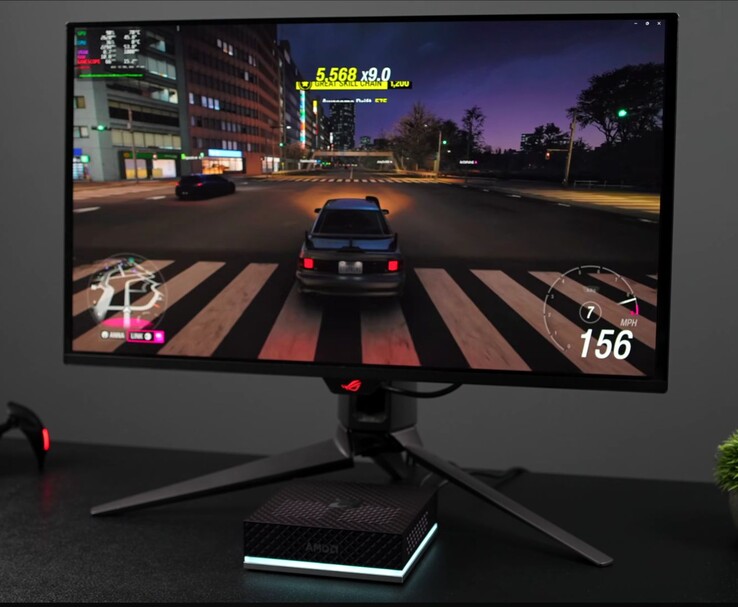 Harici bir oyun monitöründe SteamOS üzerinde oyun oynayan AMD Ryzen AI Max+ 395 mini PC