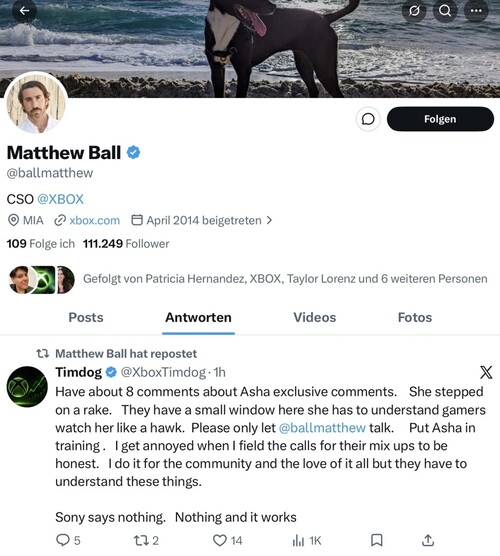 Matthew Ball, Asha Sharma'nın münhasırlık eleştirisini yeniden yayınladı