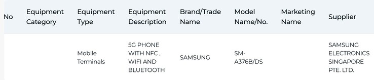 Galaxy A37 adresinin IMDA listesi.