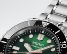 Yeşil güneş ışını desenli kadranını gösteren Seiko Marinemaster HBF003J1'in yakın çekimi,