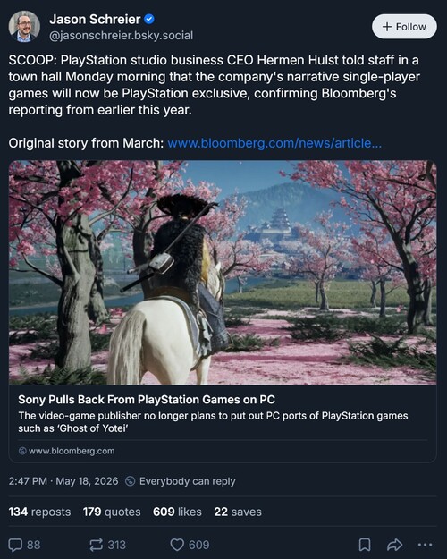Jason Schreier Bluesky PS5'e özel ürünler üzerine bir yazı kaleme aldı